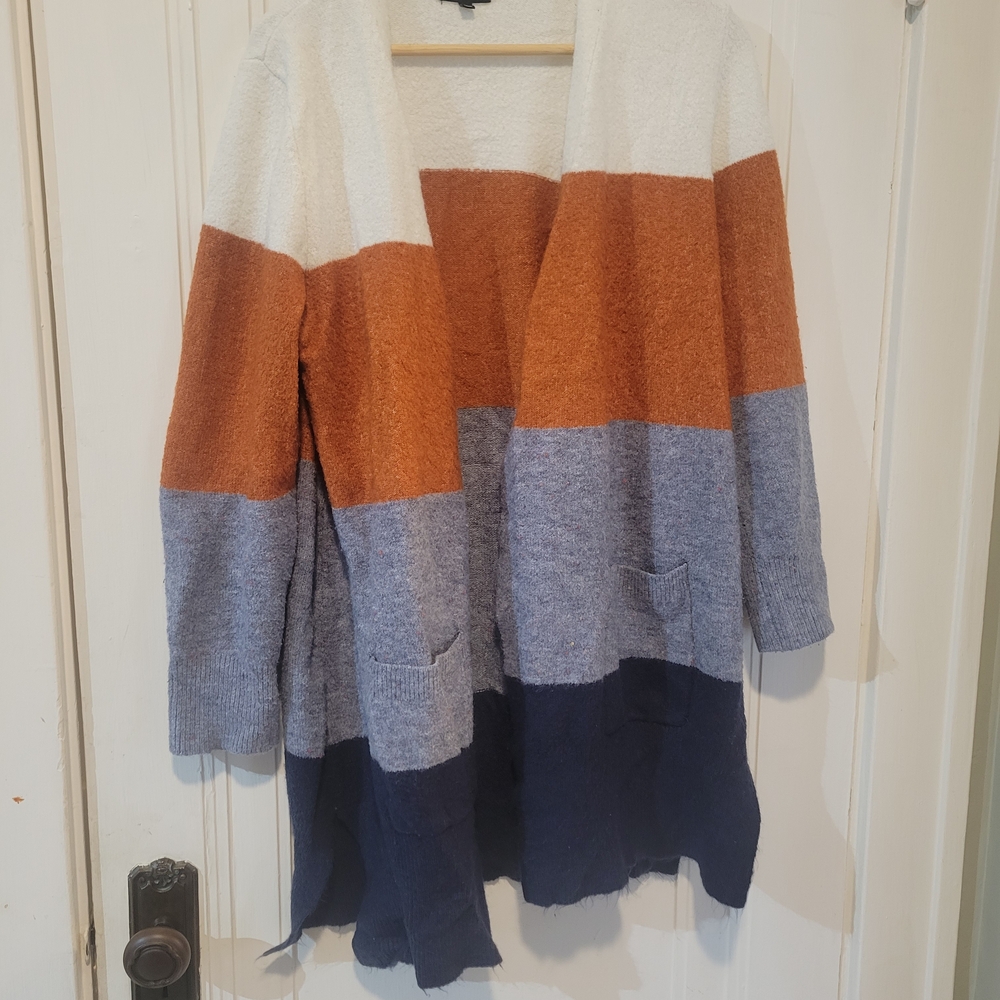 Verve Ami Colorblock Cardigan in White, Orange, Blue, and Navy